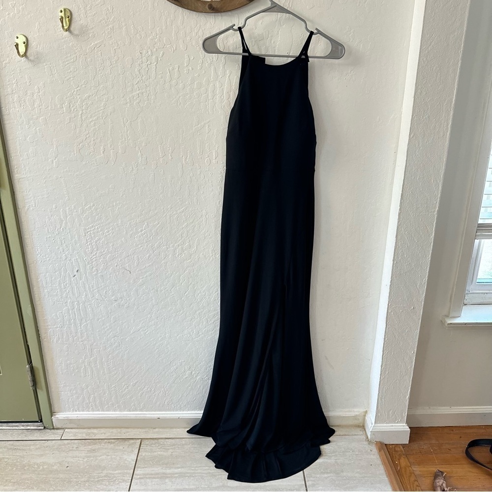 JUMP APPAREL Women’s Junior’s Black Slit Halter Maxi Evening Dress 3\4 - Picture 8 of 10